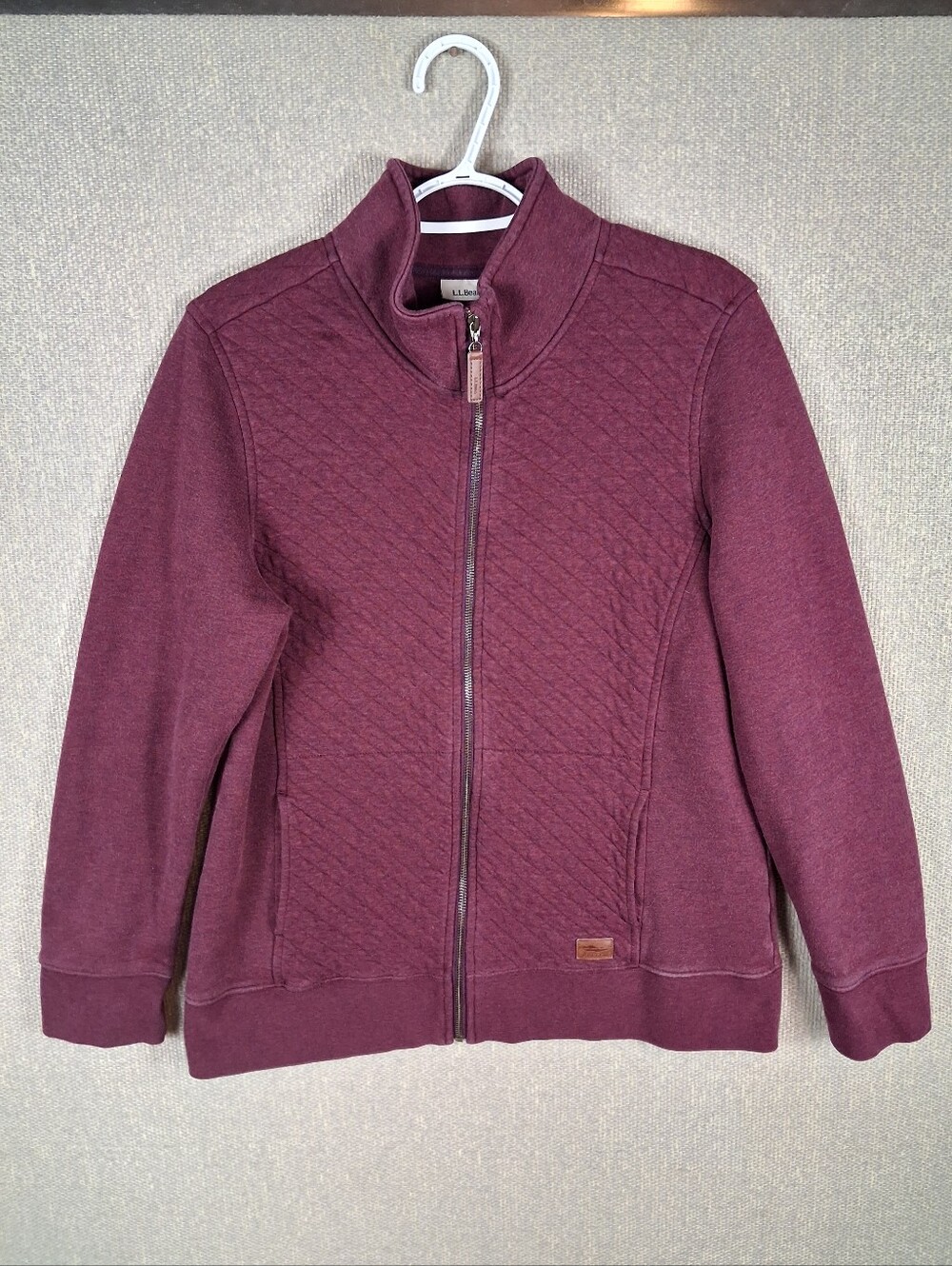L.L. Bean Sweatshirt Womens Large Fig Quilted Full-Zip Sweatshirt Comfort Casual